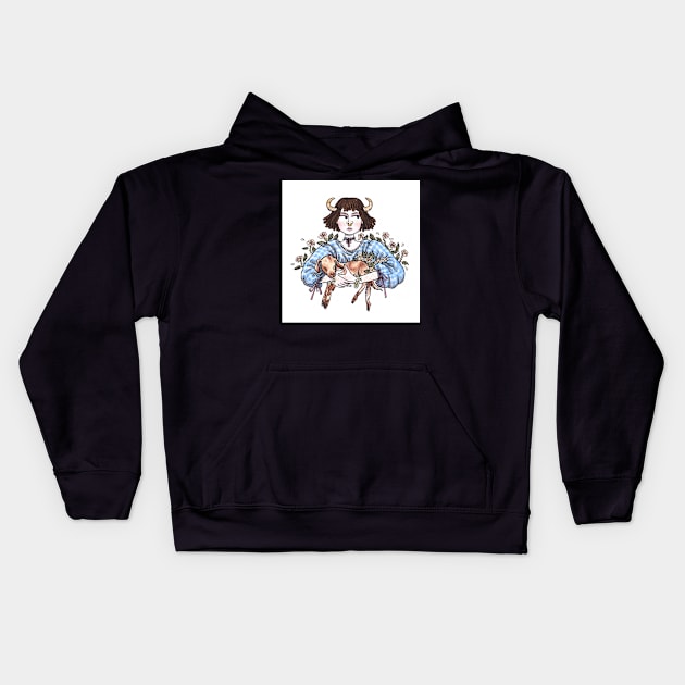 Billie And The Kid cow-girl with baby goat Kids Hoodie by sadnettles